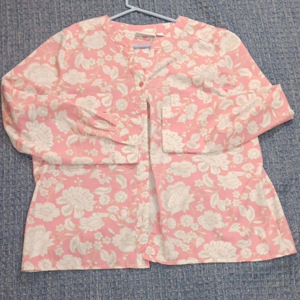 Denim&Co Pink and Cream Floral Blouse